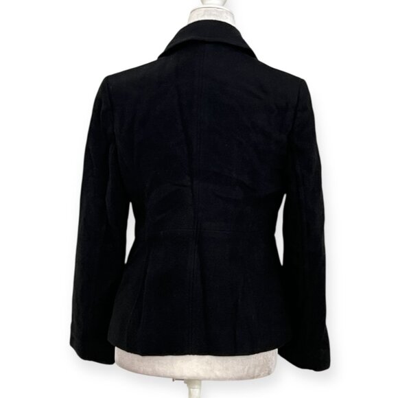 Ann Taylor LOFT Petites 8P Black Wool Blend Peacoat Jacket Gold Buttons Lined - Picture 3 of 11